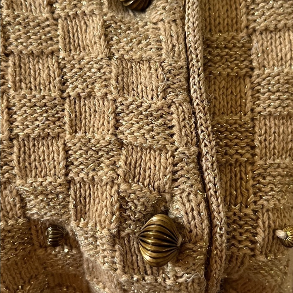 Vtg Lizsport Petite Knit Gold Metallic Vest Size S - Picture 3 of 12